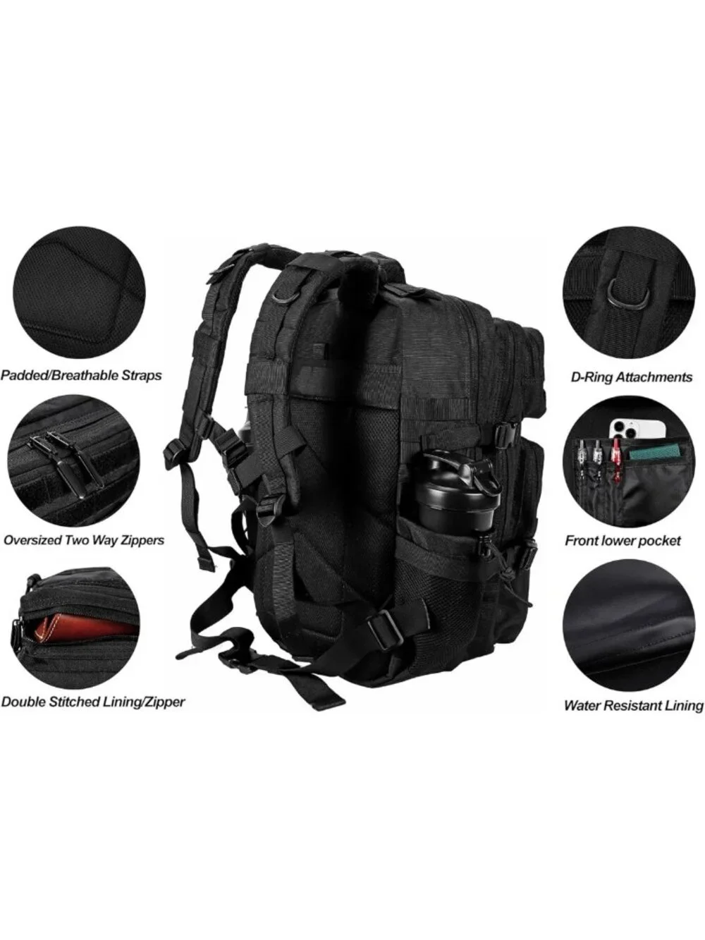 45L Tactical Backpack for Men & Women - Large Military Assault Pack with Molle